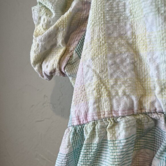 Puff-Sleeve Smocked Seersucker Babydoll Swing Blouse Women XL - Picture 5 of 9